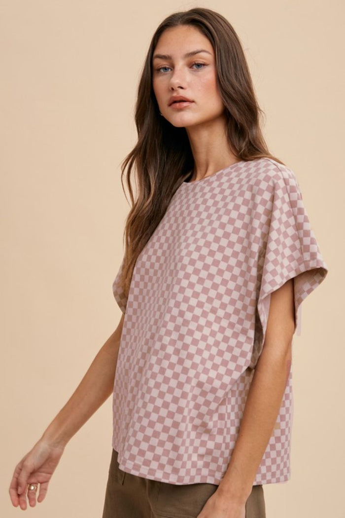 Annie Wear Checkered Round Neck Short Sleeve T-Shirt