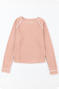 Chestnut Contrast Seam Frilly Edge Waffle Knit T-shirt