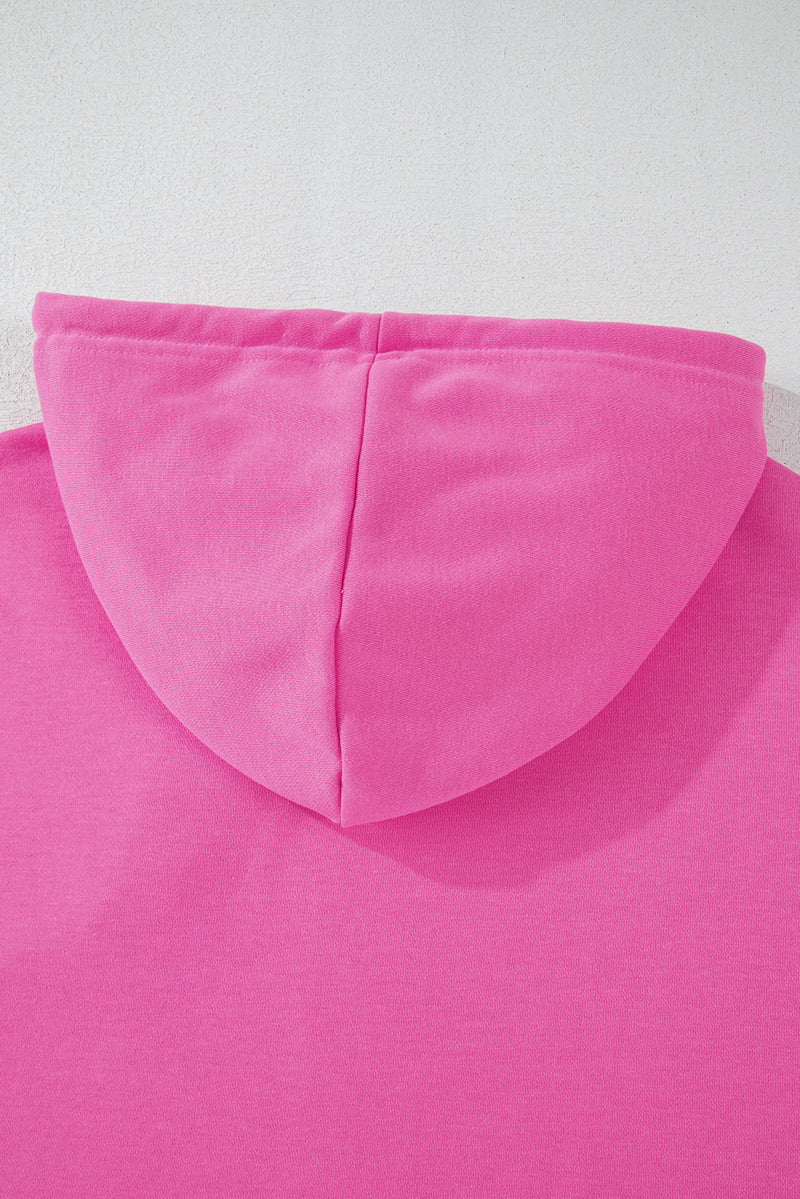 Sachet Pink Solid Drop Shoulder Drawstring Cropped Hoodie