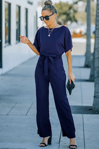 Black Belted Wide Leg Jumpsuit