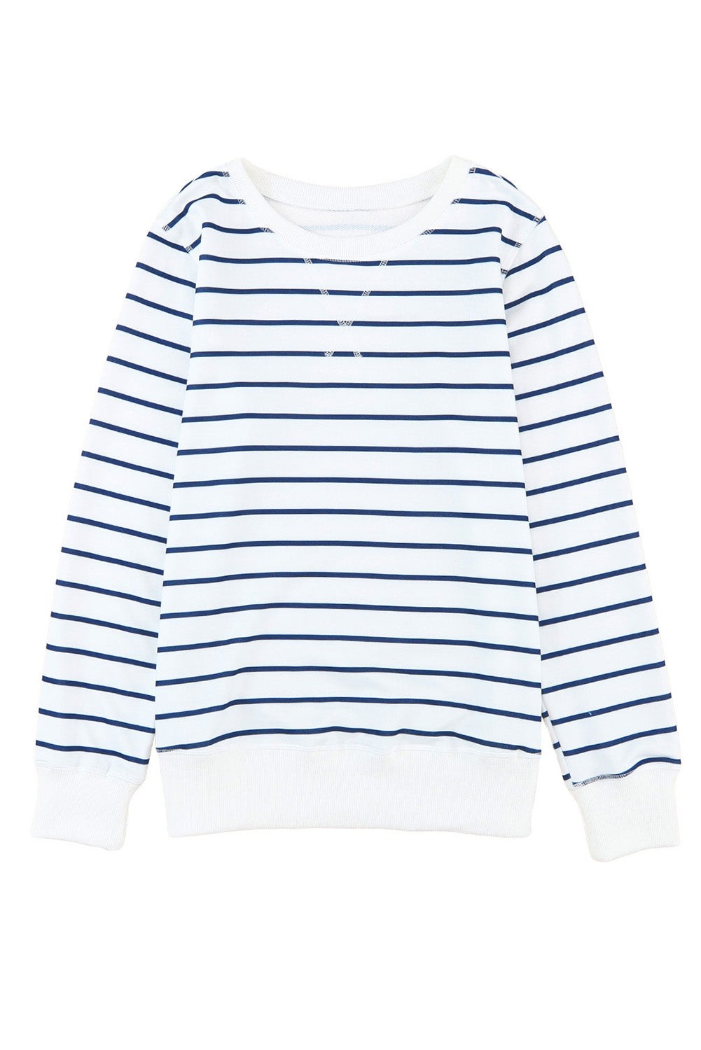 Striped Print Ribbed Trim Long Sleeve Top