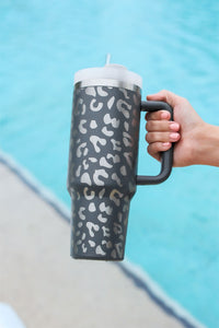 White Leopard Print 40OZ Stainless Steel Portable Cup with Handle