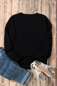 White XOXO Glitter Print Round Neck Casual Sweater