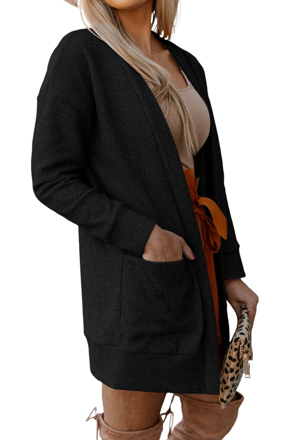 Thermal Knit Pocketed Plus Size Cardigan