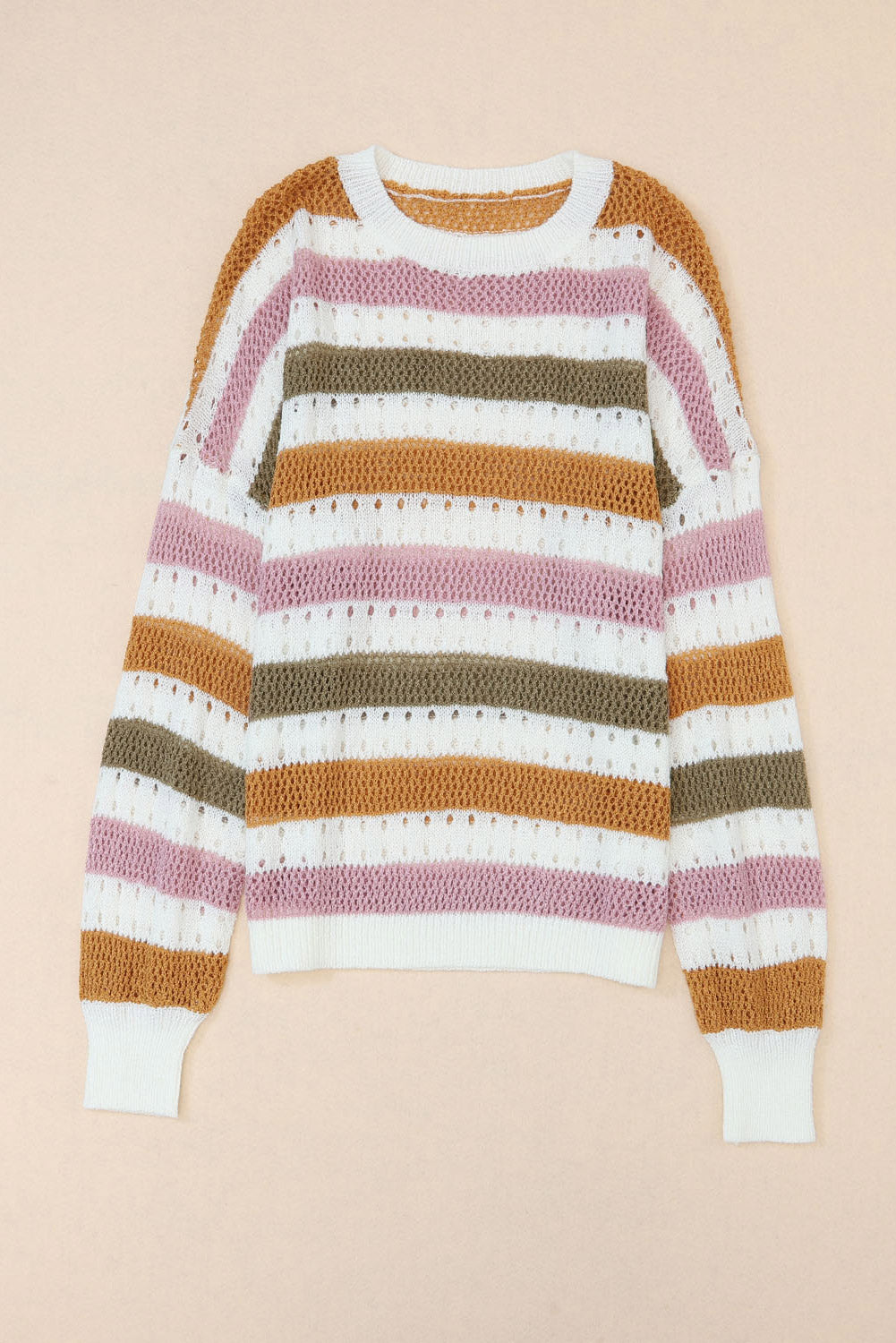 Striped Hollowed Knitted Loose Sweater