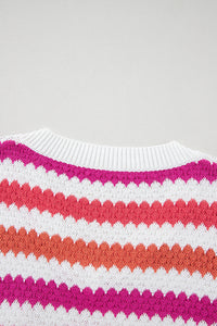 Pink Stripe V Neck Drop Shoulder Plus Size Sweater