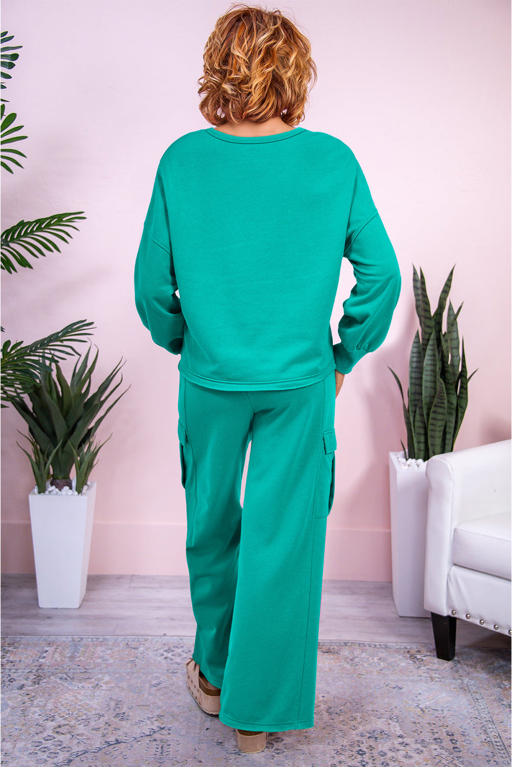 Lapis Solid Color Mineral Wash Pullover Top and Cargo Pants Set