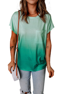 Green Gradient Color Short Sleeve T-Shirt with Pocket