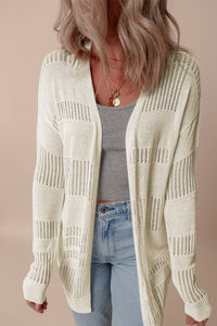 White Solid Color Lightweight Open Knit Tunic Cardigan