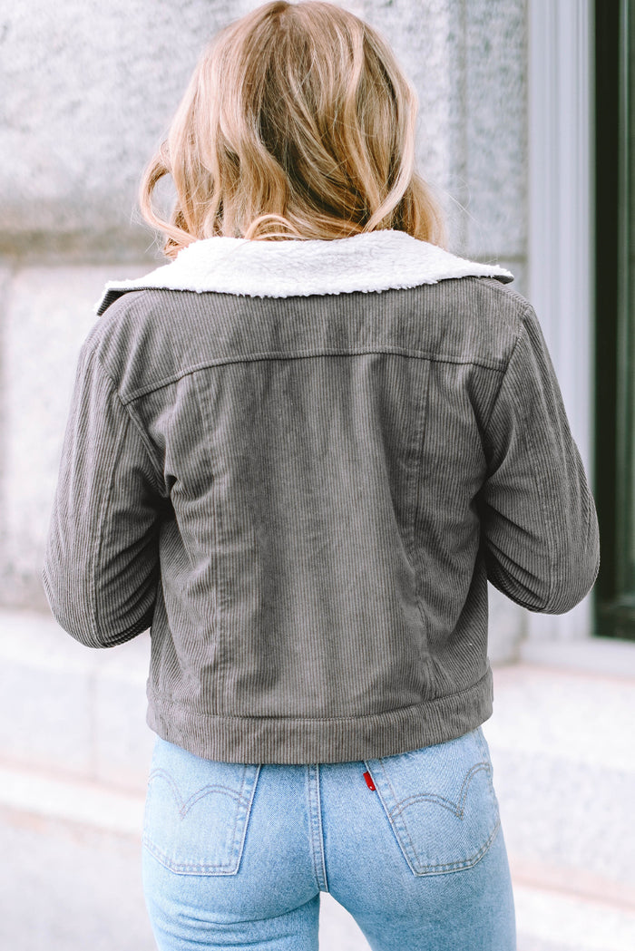 Red Corduroy Sherpa Snap Button Flap Jacket