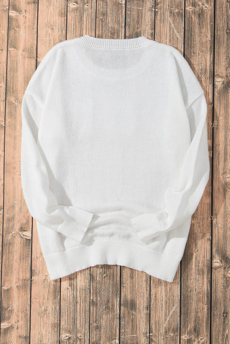 White XOXO Glitter Print Round Neck Casual Sweater