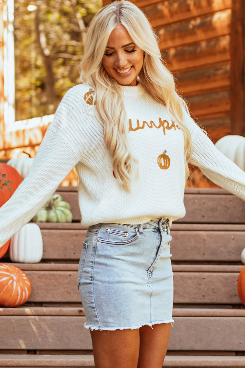 White XOXO Glitter Print Round Neck Casual Sweater