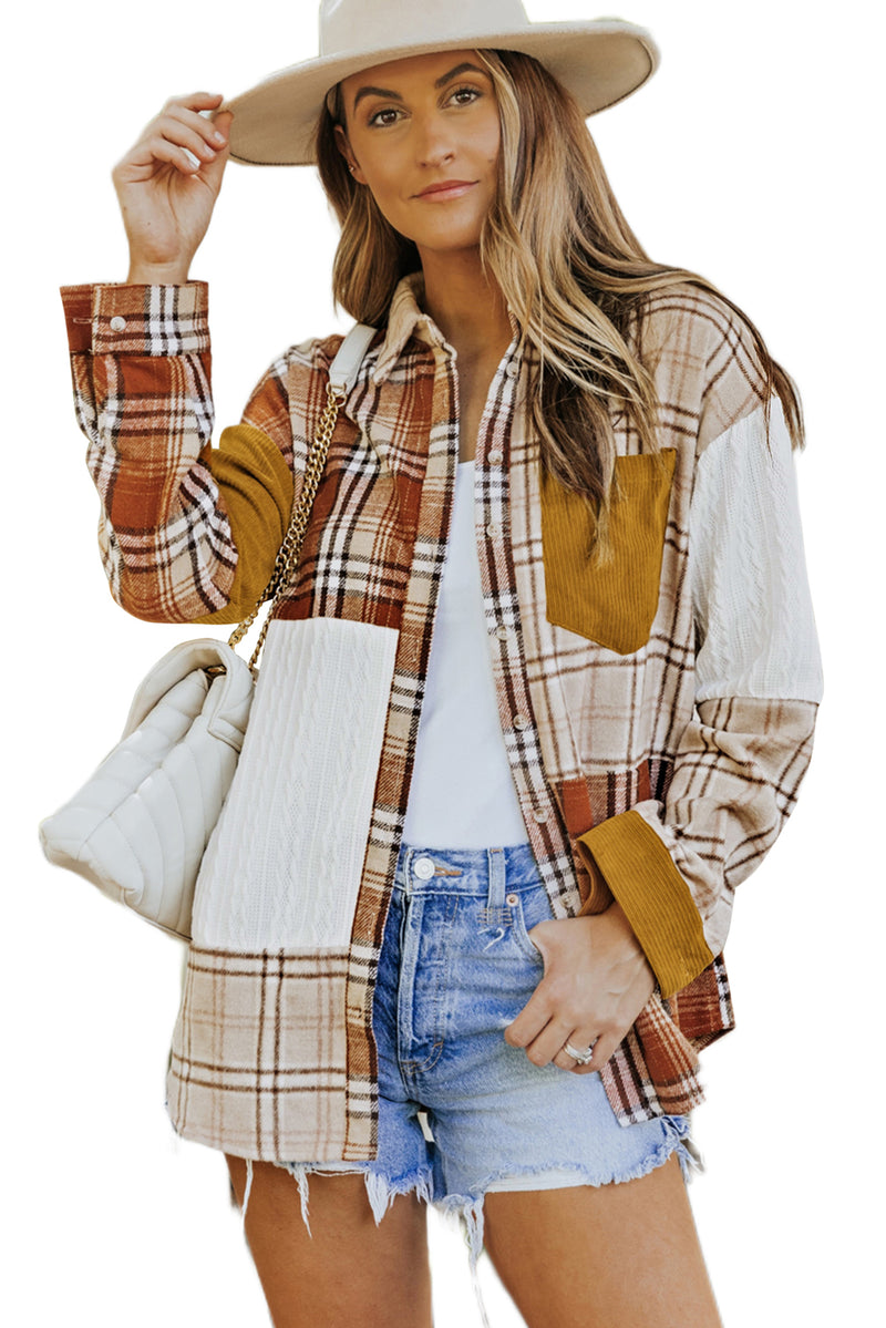 Gold Brick Plus Size Plaid Patchwork Button up Shacket