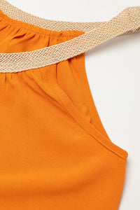 Vitality Orange Boho Woven Neckline Sleeveless Babydoll Dress