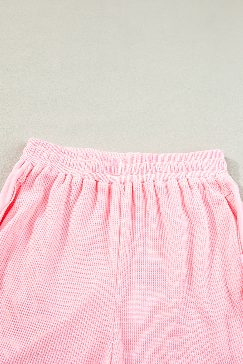 Light Pink Waffle Knit Oversize Tee and Shorts Set