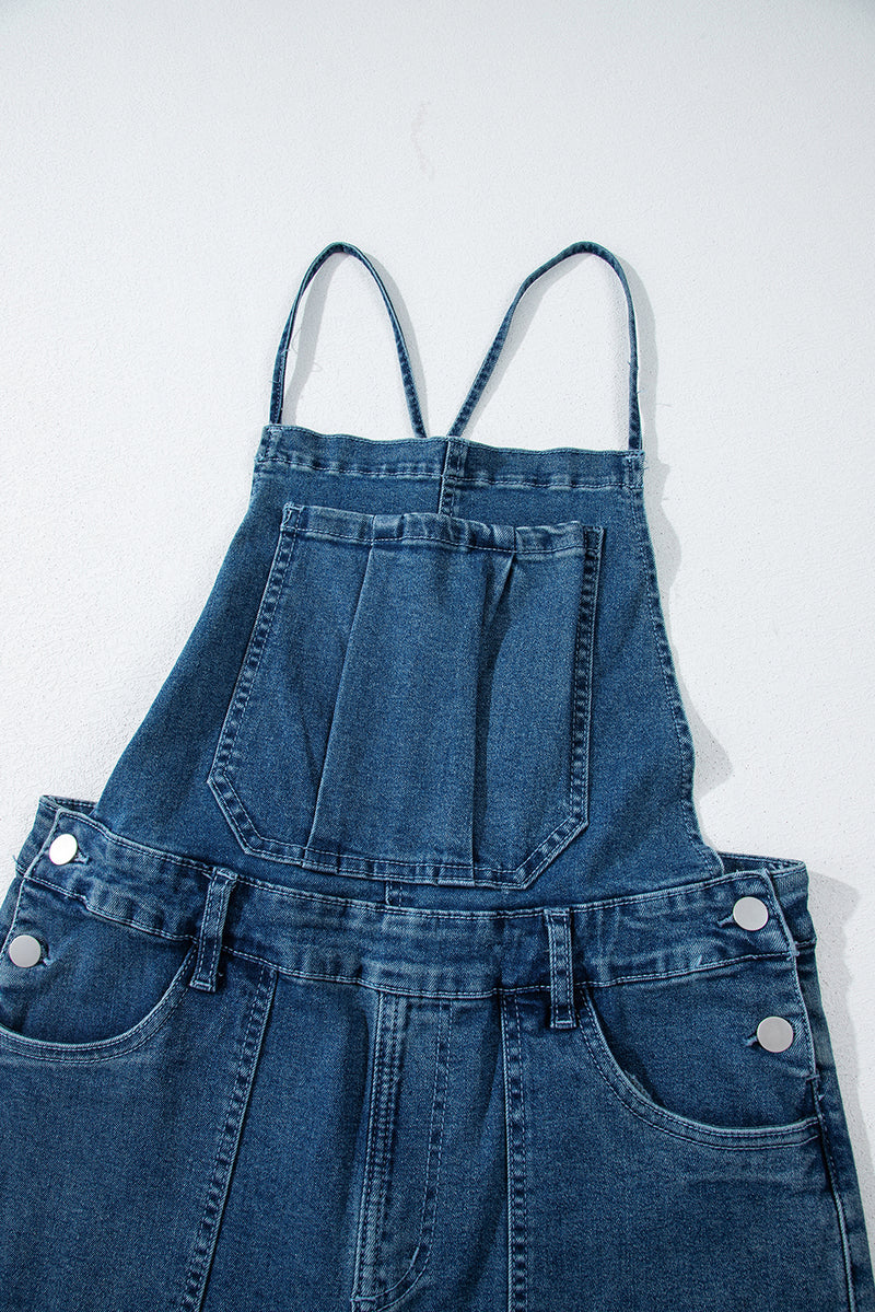 Dusk Blue Adjustable Tie Straps Cropped Wide Leg Denim Overalls