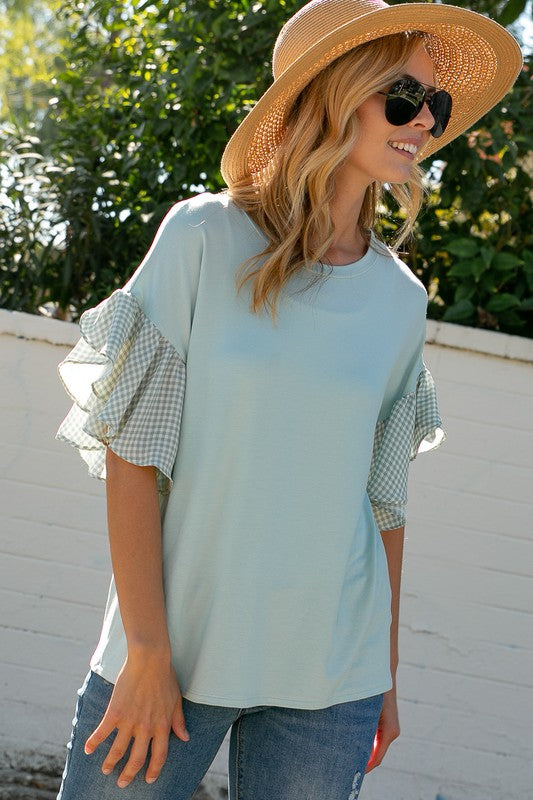 PLUS SOLID CHECKER MIXED BOXY TOP