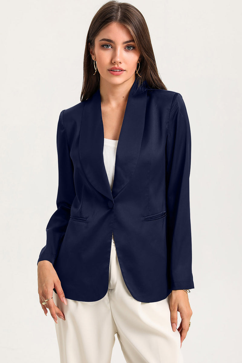 White Collared Neck Single Breasted Blazer with Pockets