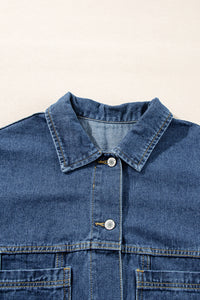 Dark Blue Washed Oversize Pocketed Denim Jacket