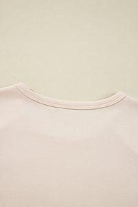 Beige Flower Patch Graphic Exposed Seam Wide Sleeve Top