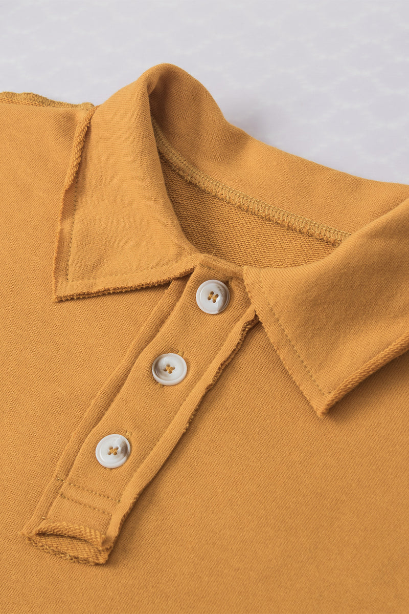 Camel Raw Edge Trim Polo Collar Cropped Tee