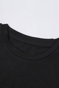 Black Round Neck Rolled Sleeve Plus Size T-shirt