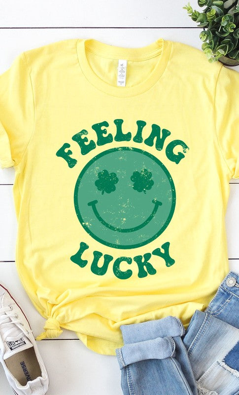 Retro DISTRESSED Feeling Lucky Smiley Tee PLUS