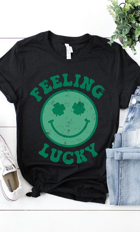 Retro DISTRESSED Feeling Lucky Smiley Tee PLUS