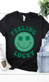 Retro DISTRESSED Feeling Lucky Smiley Tee PLUS