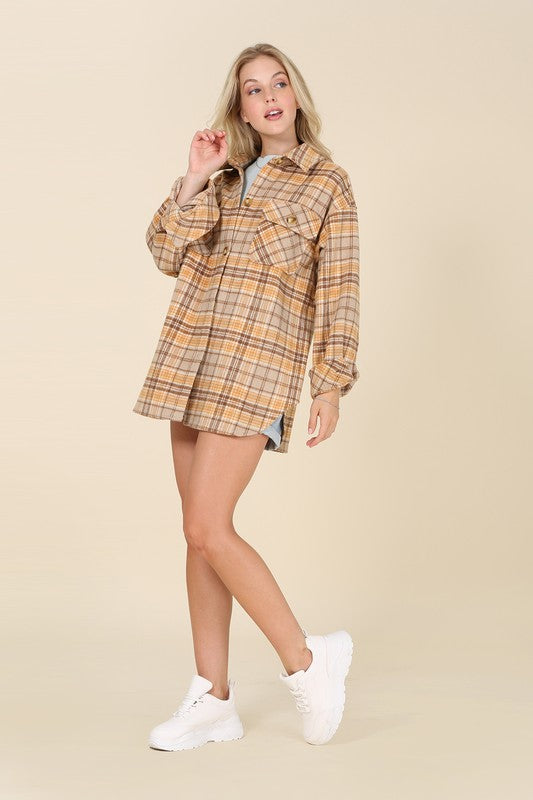 Plaid shacket with pockets