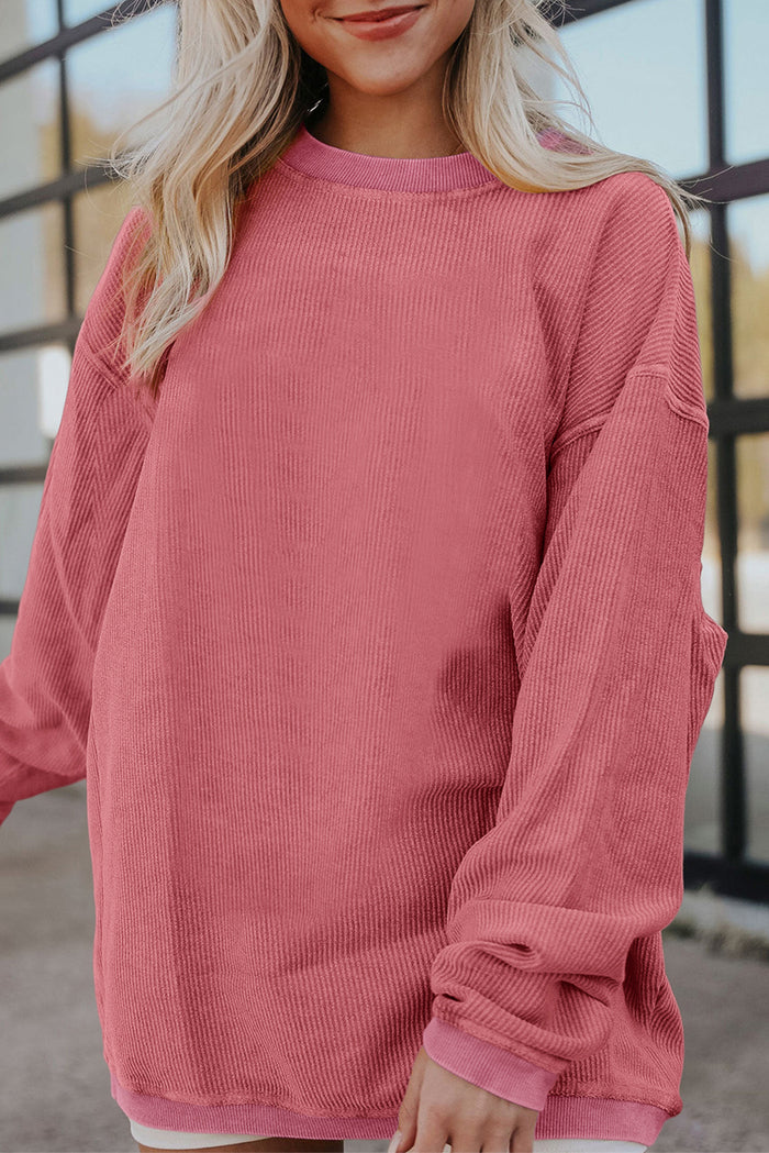 Strawberry Pink Ribbed Corded Oversized Sweatshirt