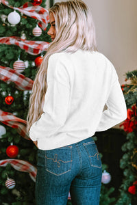 White XOXO Glitter Print Round Neck Casual Sweater