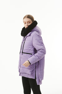 Wisteria Plush Linen Zip Up Hooded Puffer Coat