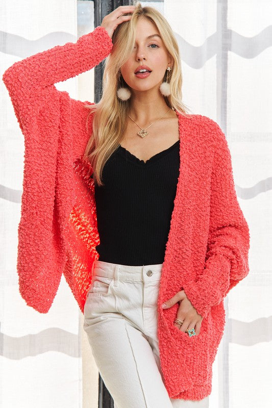 ADORA Popcorn Knit Open Front Long Sleeve Cardigan