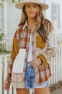 Gold Brick Plus Size Plaid Patchwork Button up Shacket