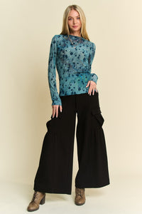 Davi & Dani Drawstring Ruched Detail Wide Leg Pants