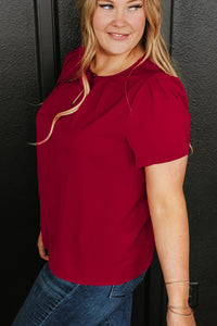 Red Dahlia Keyhole Pleated Crew Neck Plus Size T Shirt