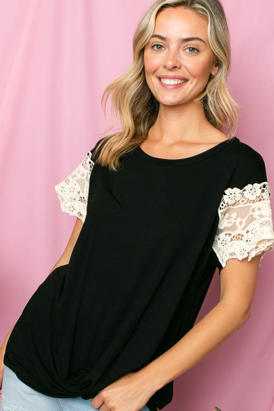 SOLID LACE SLEEVE TUNIC TOP