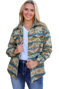 Multicolor Western Aztec Print Button Flap Pocket Shacket