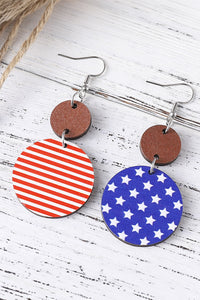 Dark Blue 4th of July Wooden Flag Earrings