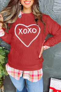 Racing Red Heart XOXO Chenille Embroidered Textured Sweatshirt