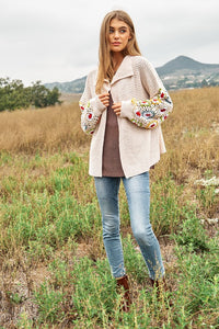 Crochet Floral Printed Long Sleeve Knit Cardigan