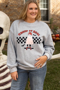 Light Grey Creep It Real Ghost Print Plus Size Sweatshirt