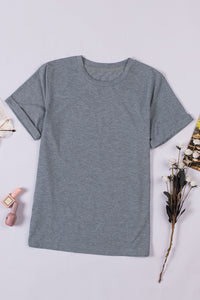 Black Round Neck Rolled Sleeve Plus Size T-shirt