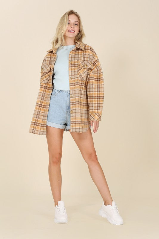 Plaid shacket with pockets