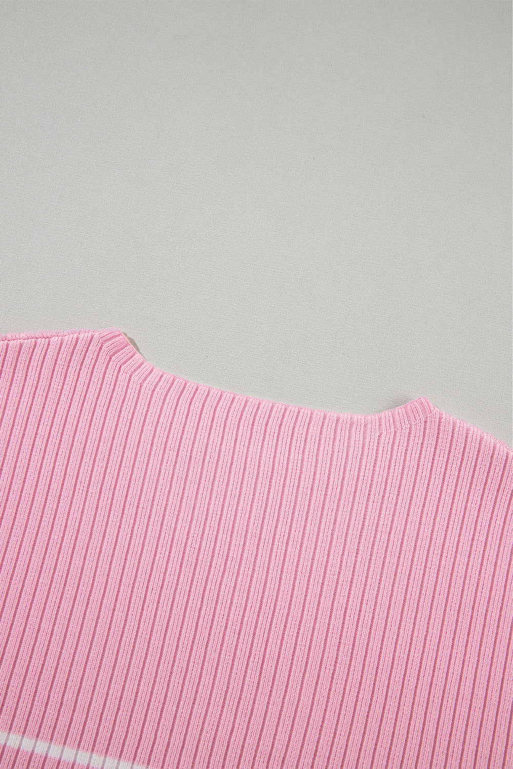 Pink Stripe Ribbed Loose Plus T Shirt