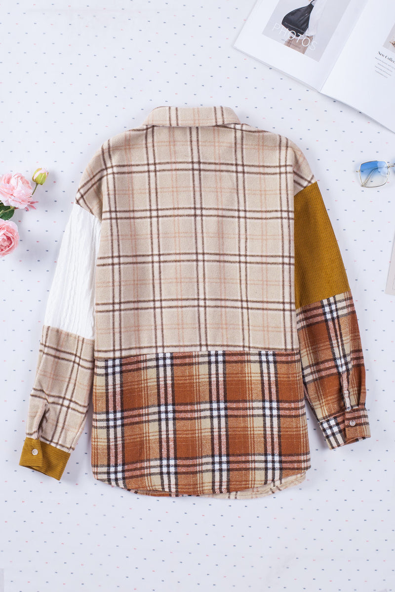 Gold Brick Plus Size Plaid Patchwork Button up Shacket