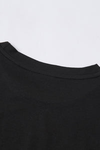 Black Round Neck Rolled Sleeve Plus Size T-shirt