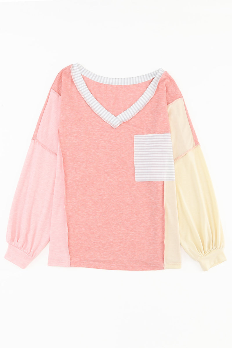 Striped Color Block Splicing Long Sleeve T Shirt