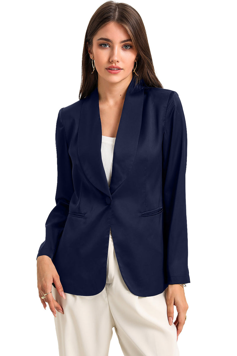 White Collared Neck Single Breasted Blazer with Pockets